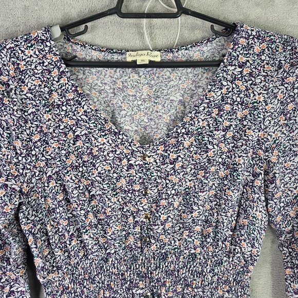 Womens Indigo Rose Multicolor Floral Dress V Neck Long Sleeve 100% Rayon Size XL - Picture 3 of 10